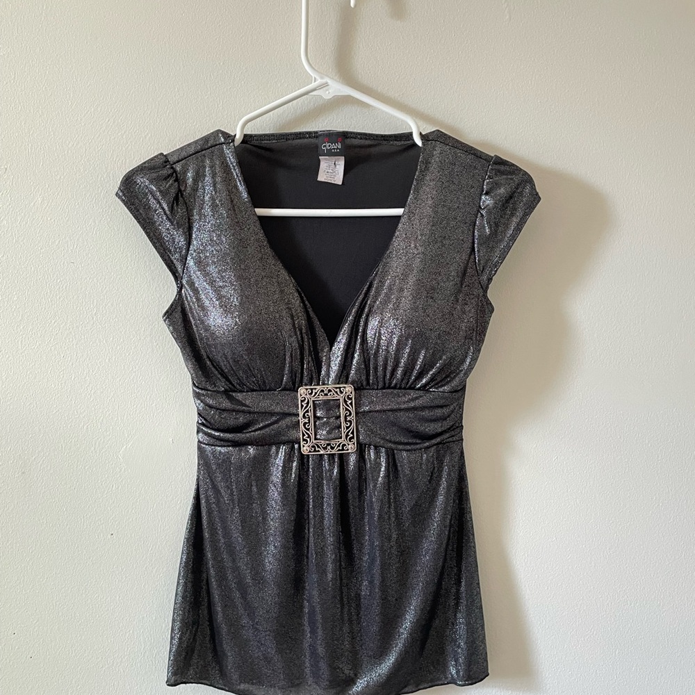 Vintage Gidani 90s Liquid Metallic Blouse Integrate bra cups Made in US, S